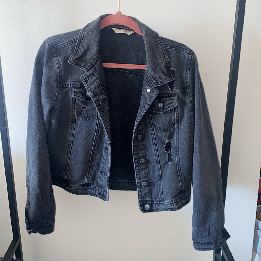 Black distressed faded jean jacket